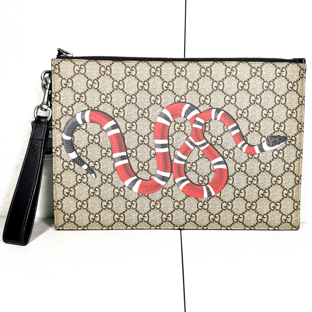 Gucci GG Supreme Kingsnake Zip Pouch / Wristlet Clutch