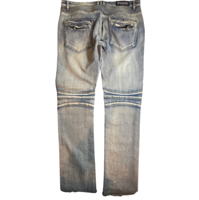 Balmain Paris Light Wash Blue Biker Moto Jeans - Men's Size 34x34