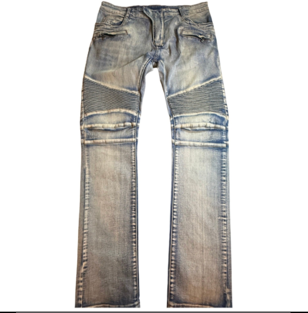 Balmain Paris Light Wash Blue Biker Moto Jeans - Men's Size 34x34