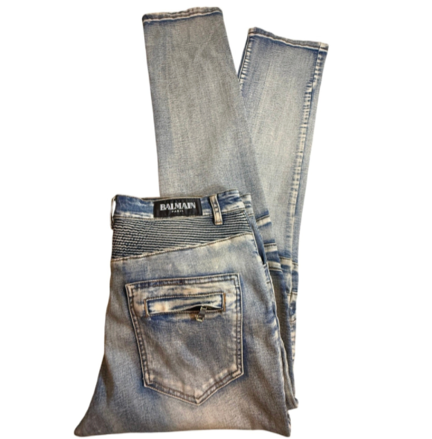 Balmain Paris Light Wash Blue Biker Moto Jeans - Men's Size 34x34