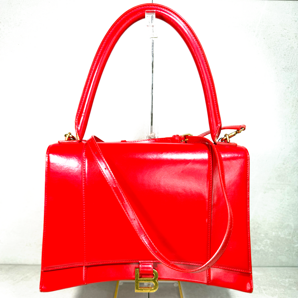 Balenciaga Hourglass Medium Top Handle Bag - Vibrant Red Leather