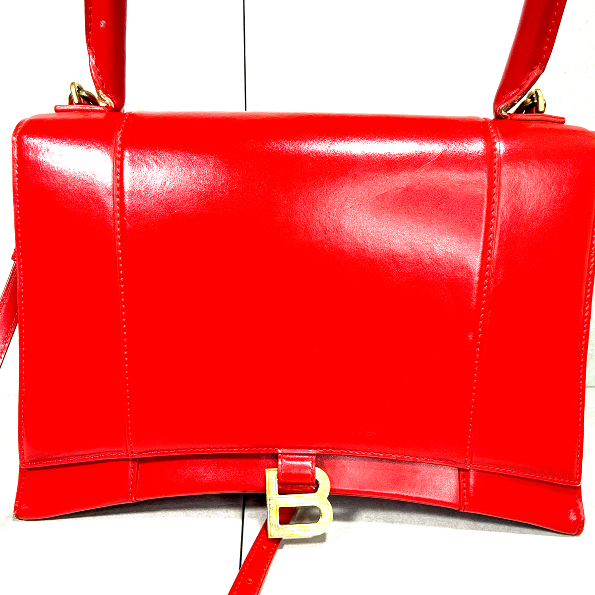 Balenciaga Hourglass Medium Top Handle Bag - Vibrant Red Leather