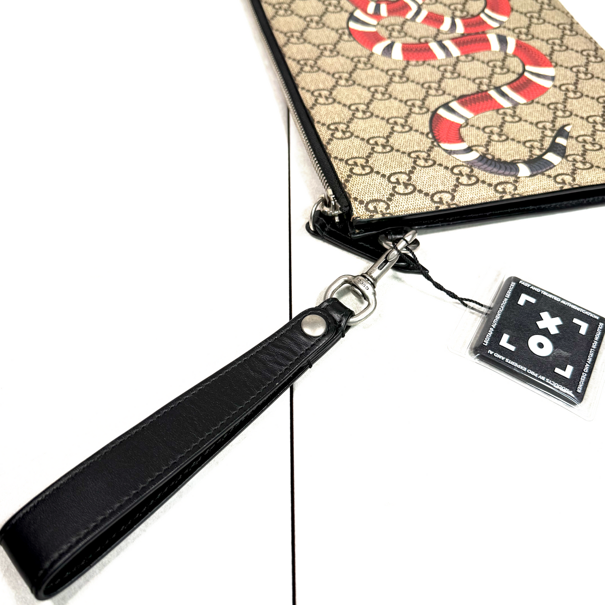 Gucci GG Supreme Kingsnake Zip Pouch / Wristlet Clutch
