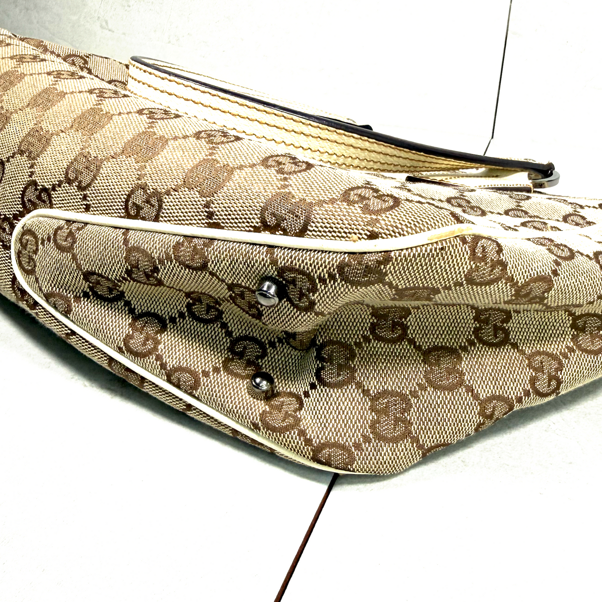 Vintage Gucci GG Canvas Shoulder Tote Bag – Off-White Leather Trim