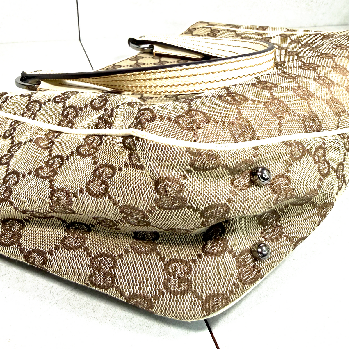 Vintage Gucci GG Canvas Shoulder Tote Bag – Off-White Leather Trim