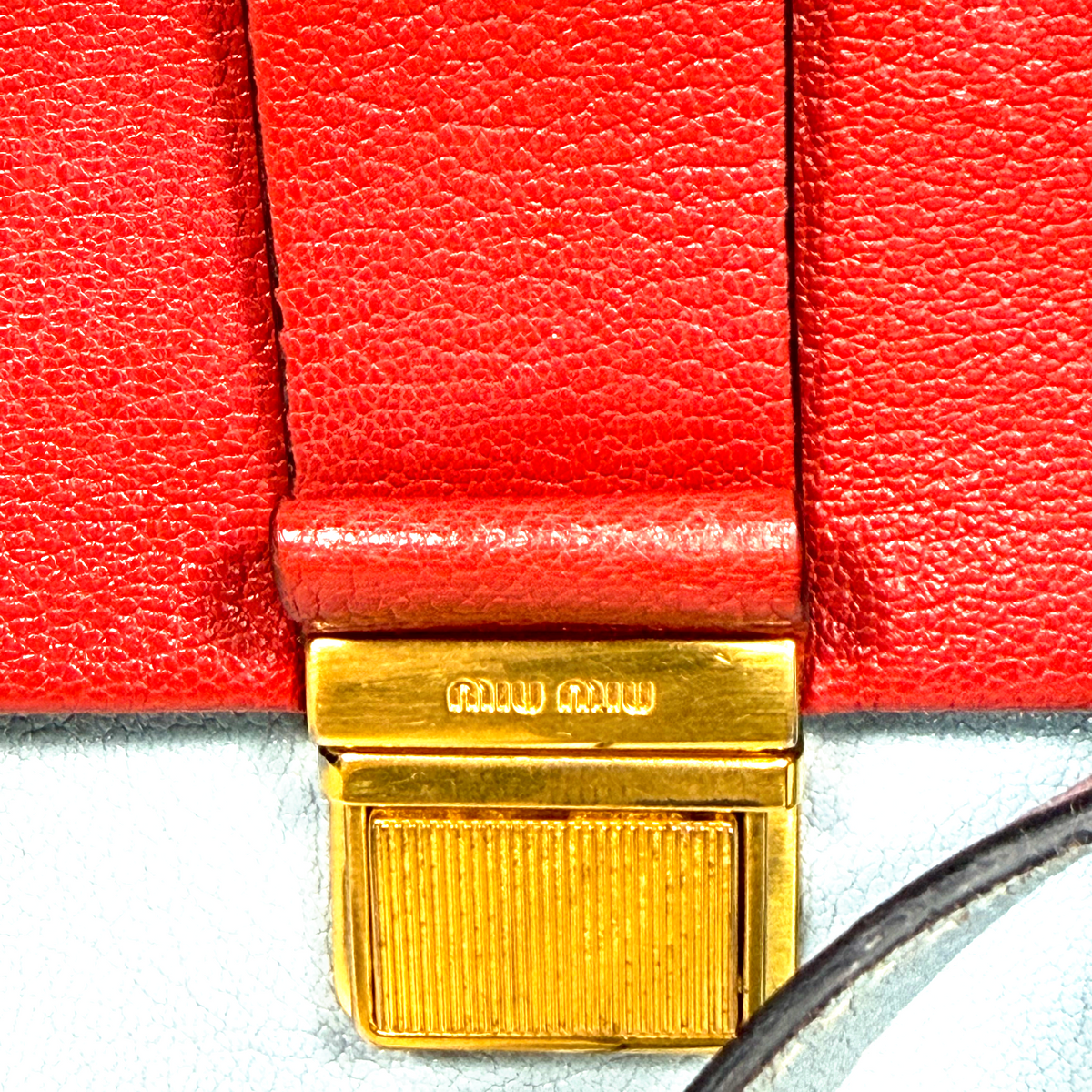 Miu Miu Red & Light Blue Madras Leather Flap Shoulder Bag
