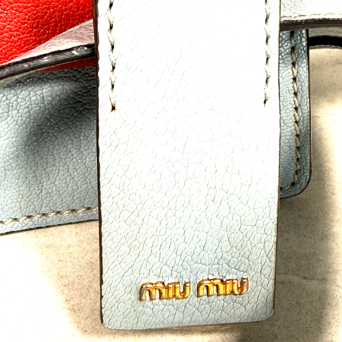 Miu Miu Red & Light Blue Madras Leather Flap Shoulder Bag