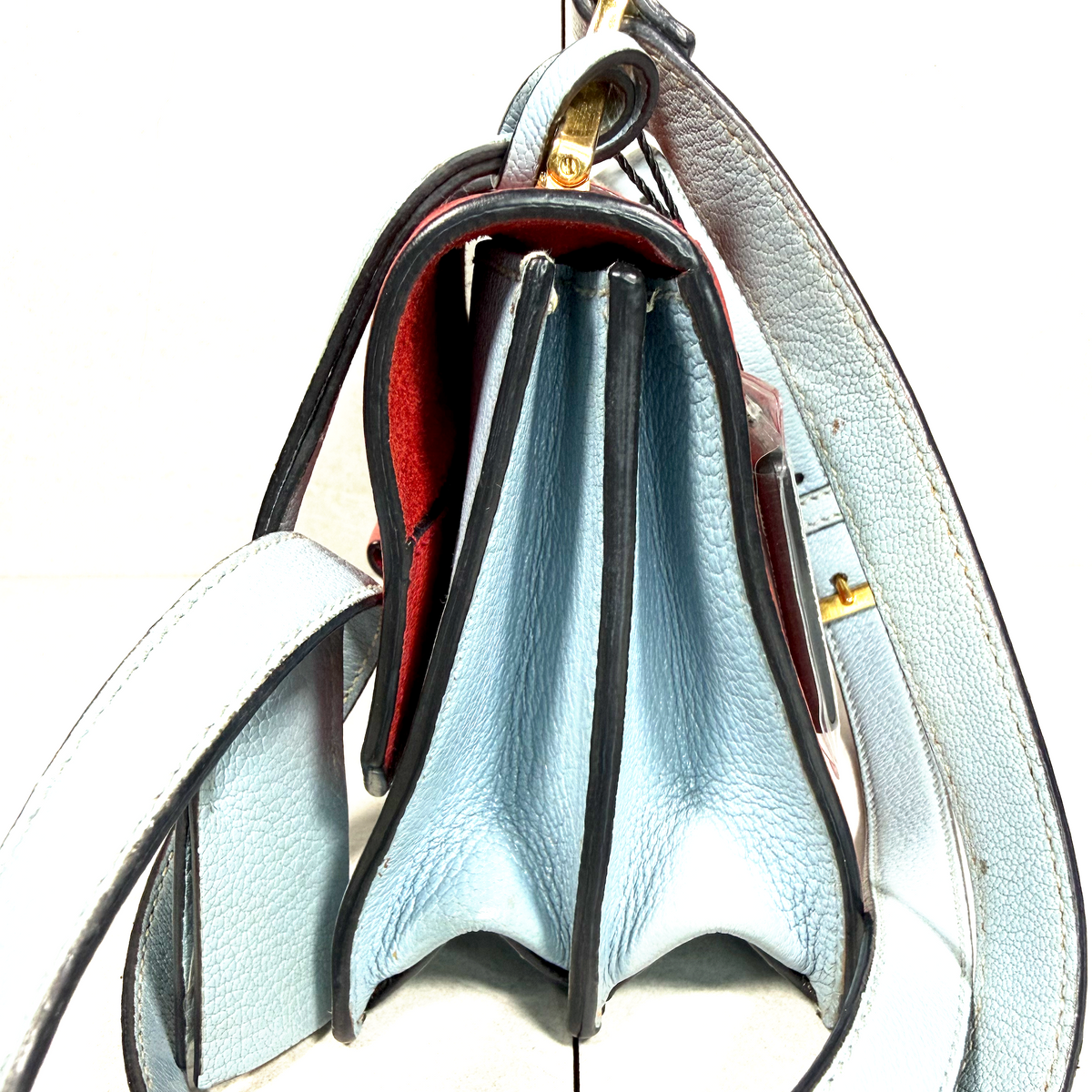 Miu Miu Red & Light Blue Madras Leather Flap Shoulder Bag