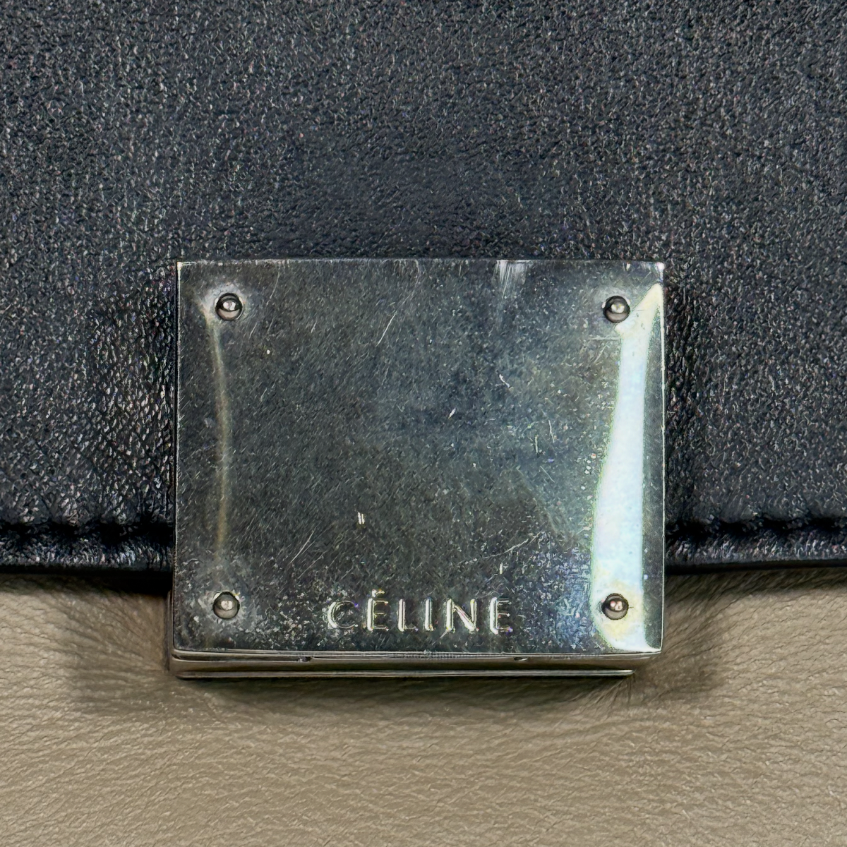 Phoebe Philo Old Céline Tri-Color Trapeze Bag – Black, Taupe & Red Suede
