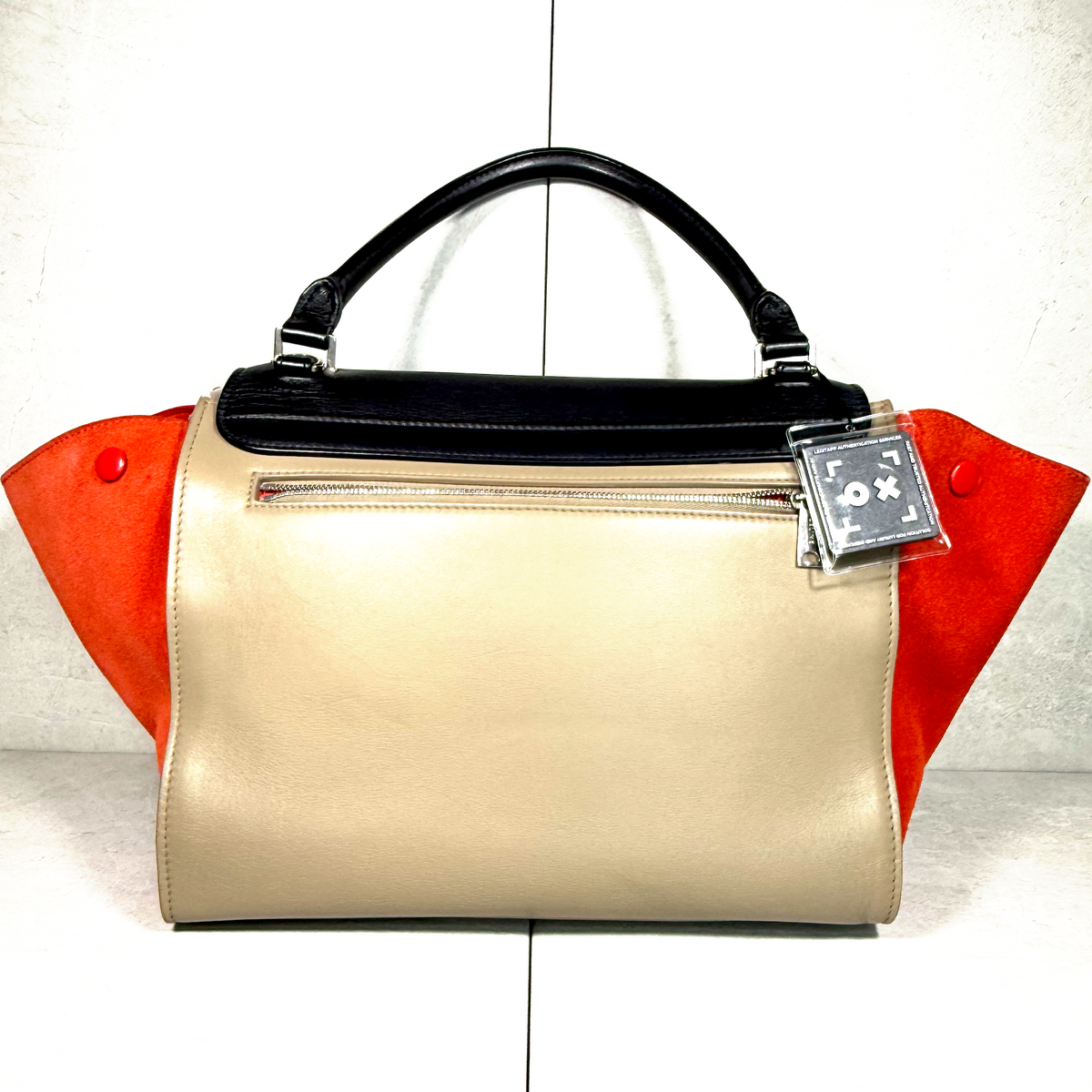 Phoebe Philo Old Céline Tri-Color Trapeze Bag – Black, Taupe & Red Suede