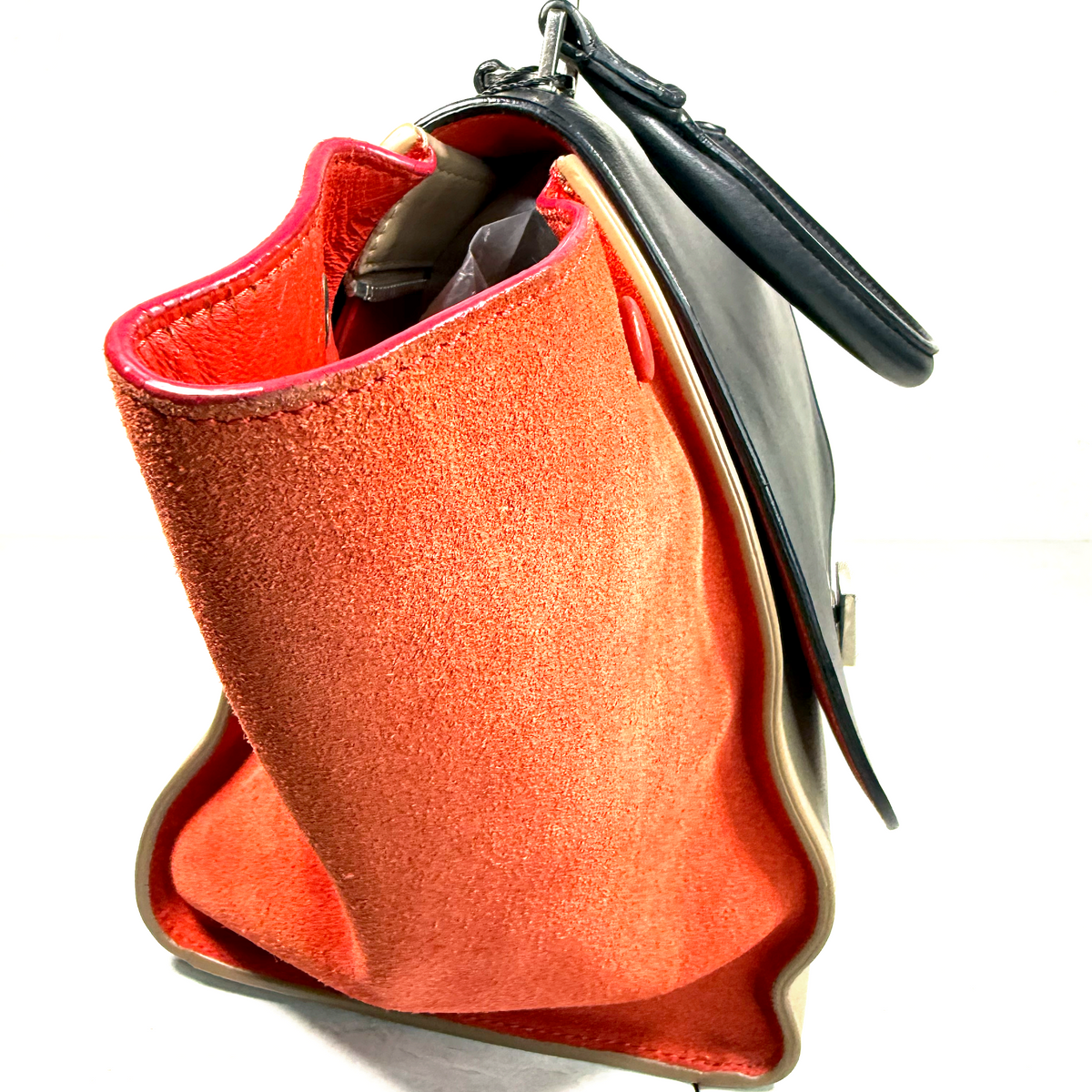 Phoebe Philo Old Céline Tri-Color Trapeze Bag – Black, Taupe & Red Suede