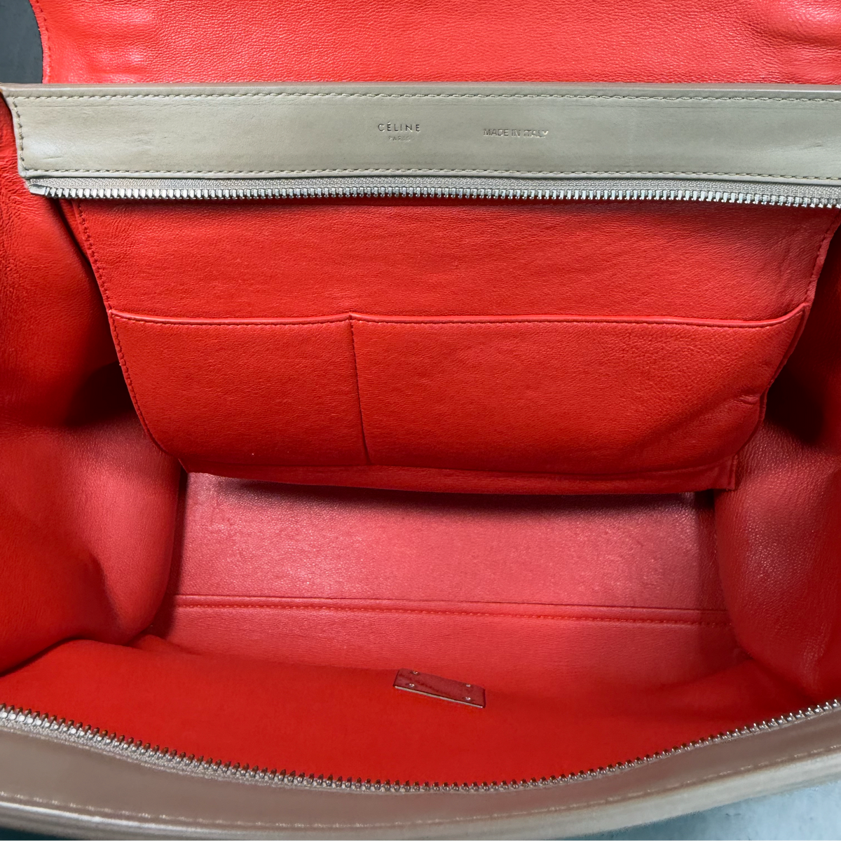 Phoebe Philo Old Céline Tri-Color Trapeze Bag – Black, Taupe & Red Suede
