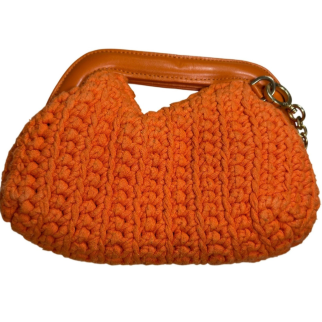 Kooreloo Orange Crochet Leather Frame Clutch