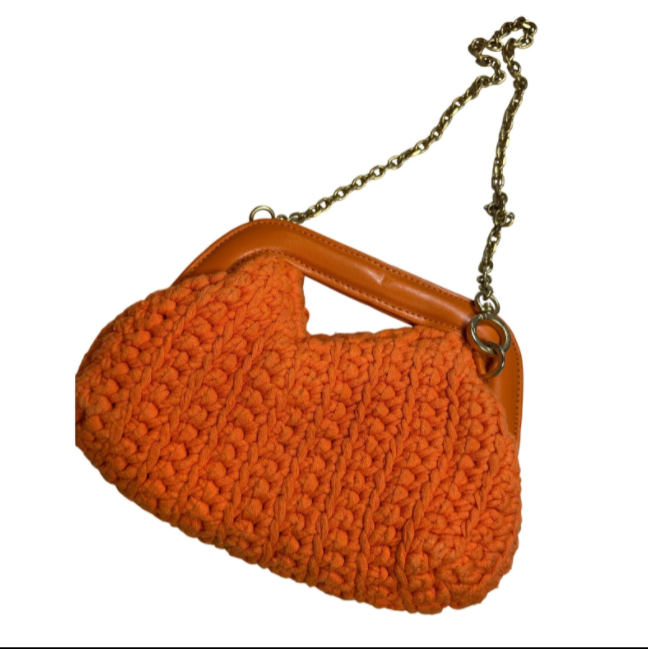 Kooreloo Orange Crochet Leather Frame Clutch