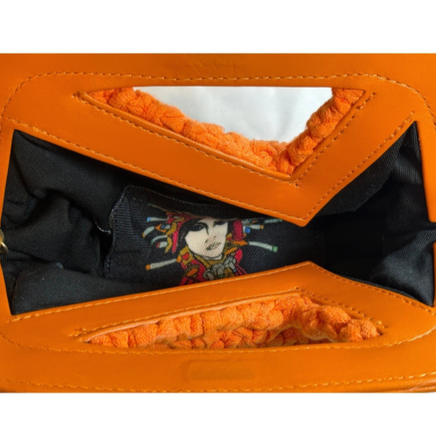 Kooreloo Orange Crochet Leather Frame Clutch