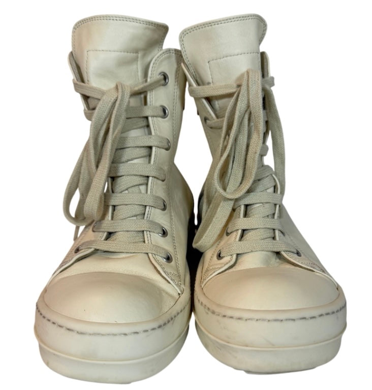 Rick Owens Milk Leather High Top Ramones Sneakers Size 37
