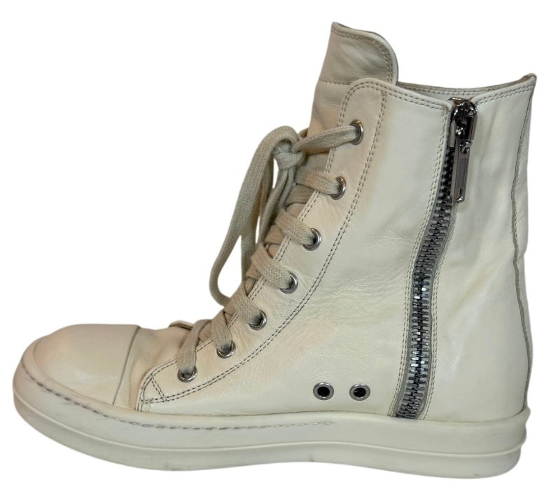 Rick Owens Milk Leather High Top Ramones Sneakers Size 37