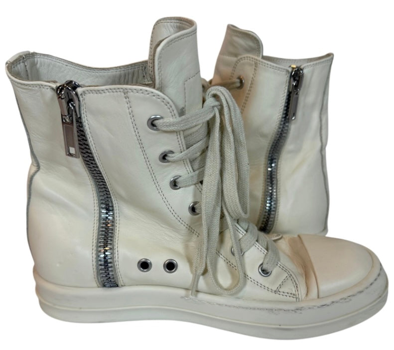 Rick Owens Milk Leather High Top Ramones Sneakers Size 37