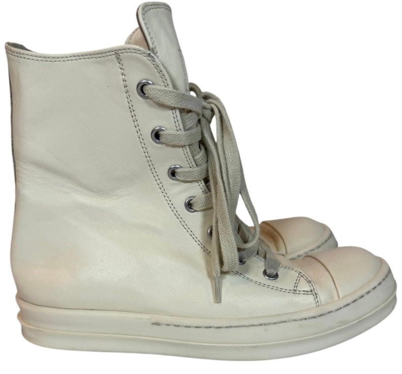 Rick Owens Milk Leather High Top Ramones Sneakers Size 37