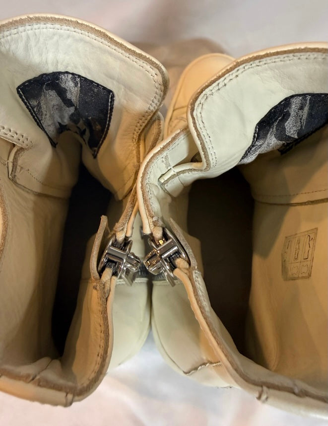 Rick Owens Milk Leather High Top Ramones Sneakers Size 37