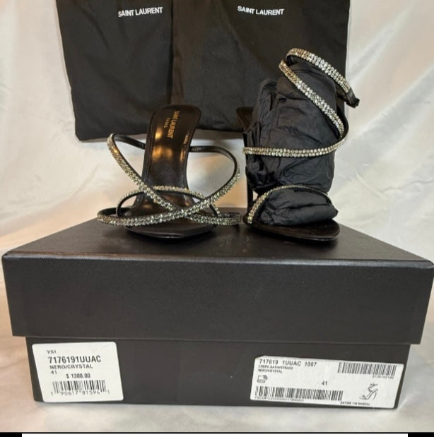 Saint Laurent Crystal Embellished Satine Sandals Size 41