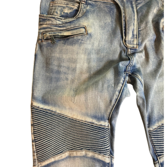 Balmain Paris Light Wash Blue Biker Moto Jeans - Men's Size 34x34