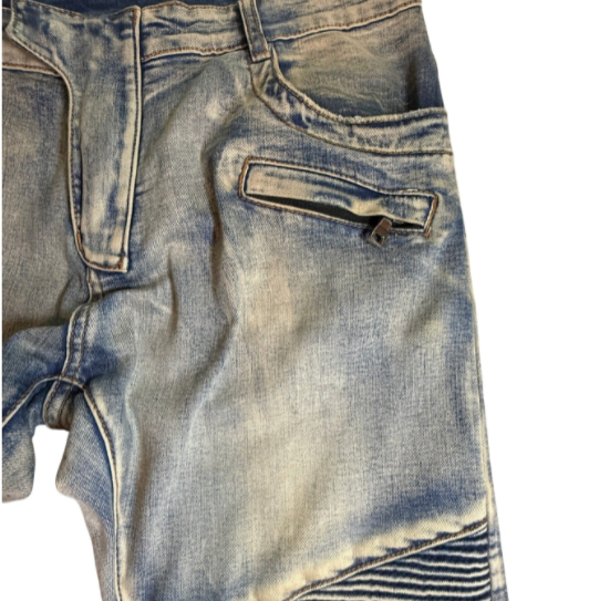 Balmain Paris Light Wash Blue Biker Moto Jeans - Men's Size 34x34
