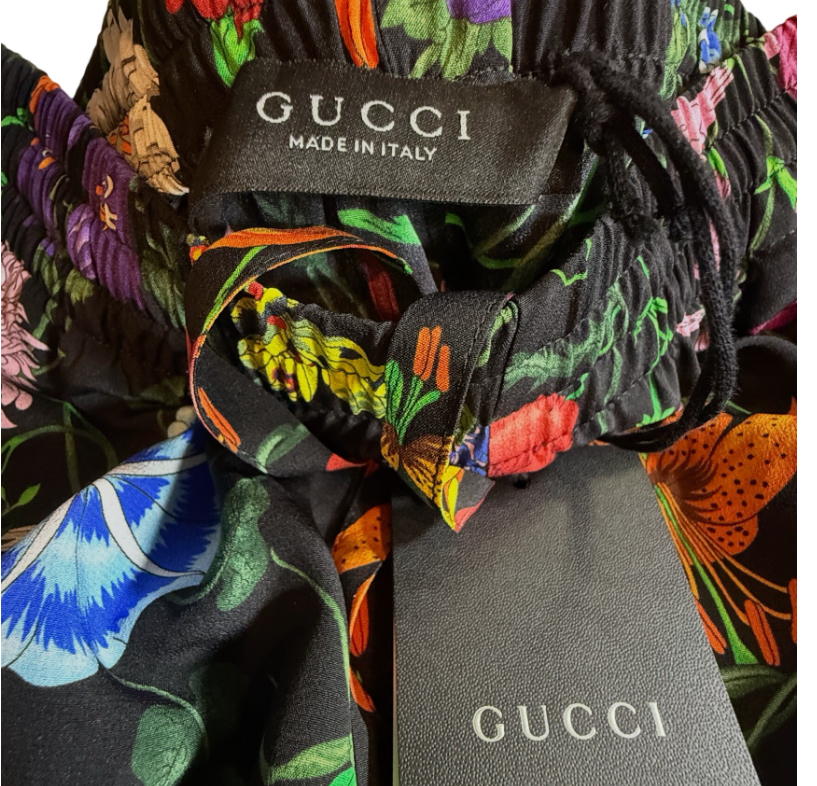 NWT Gucci Black Flora Print Wide-Leg Silk Pants (IT 38)