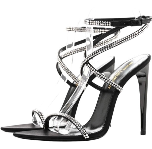 Saint Laurent Crystal Embellished Satine Sandals Size 41