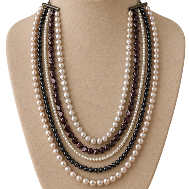 Multi-Strand Freshwater Pearl Statement Necklace Vintage 925 Sterling Silver