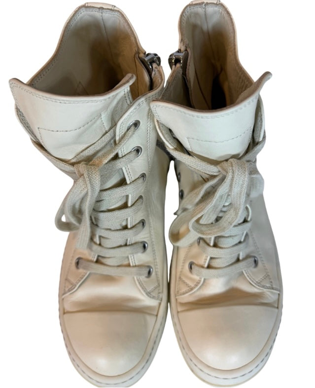 Rick Owens Milk Leather High Top Ramones Sneakers Size 37