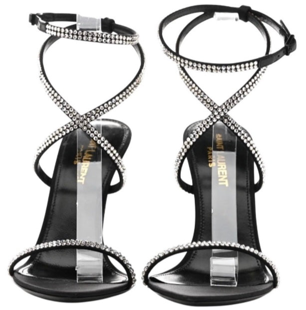 Saint Laurent Crystal Embellished Satine Sandals Size 41
